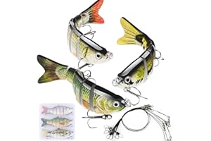 BHGT 3Pcs Multi Jointed Bass Pike Fishing Lures with Storage Box 3D Lifelike Artificial Segment Swimbaits Hard Treble Fishing Hooks Wobbler Slow Sinking Lure for Freshwater Saltwater Trout Perch