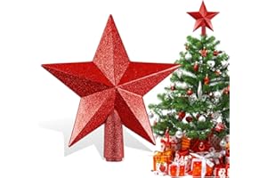 ‎HONGECB Tannenbaumspitze Stern – 20cm Weihnachtsbaum Stern Spitze, 3D-Glitzer-Design, Leicht & Stabiler Halt | Perfekte Christbaumspitze für Baumspitze, Perfekte Krönung Ihrer Festtagsdeko (Glitzer-Rot)