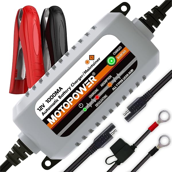MOTOPOWER MP00205B 12V 1000mA Mantenedor de Cargador de batería Completamente automático (a) - Gris - 1