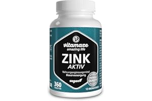 VITAMAZE - AMAZING LIFE Zinco Integratore 25 mg per Compresse (Scorta 1 Anno) di Zinco Bisglicinato Elementare Puro, 360 Compresse, Altamente Biodisponibile per Pelle, Capelli, Senza Additivi, Qualità Tedesca, Vitamaze®