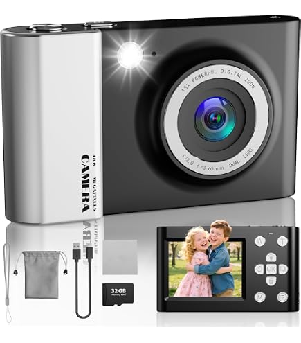 VAHOIALD Appareil Photo Enfant 1080P 44MP – Numérique HD Avec Carte 32 Go, Zoom 16x, Webcam, Rechargeable, Rose – Idéal Enfants & Ados