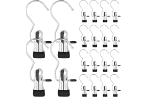OVBOVA 20Pcs Stainless Steel Laundry Hook Clips, 360° Rotatable Clothes Pegs for Home Closet, Travel Camping, Hanging Coats Hats Towels Socks Boots (Pack of 20)
