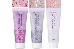 HUALIJIA Body Glitter Gel 3PCS, 50ml Mermaid Silver Pink Face Hair Glitter Gel Sequins Shimmer Liquid Eyeshadow, Liquid Holographic Glitter Gel, Chunky Glitter for Music Festival, Parties, Performances, Stages