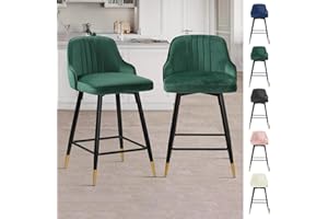 Bekrvio Swivel 65cm Counter Height Bar Stools Set of 2,Velvet Upholstered Kitchen Stools with Back,For 88–95cm Kitchen Island & Counter,Metal Frame, Support 150kg