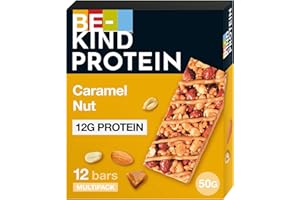 BE-KIND Protein Barretta Proteica al Caramello Tostato e Noci, Arachidi e Mandorle, Snack Proteico senza Glutine, 12 gr di Proteine, 12 Unità, Confezione da 1
