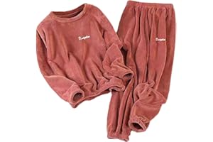 GENERISCH Conjunto de pijama de invierno de forro polar coral para mujer, ropa de dormir de franela gruesa, ropa de dormir cálida para parejas para hombre, para interior y exterior