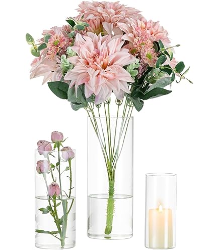 Glazen vaas cilindrische vaas voor bureaudecoratie, bloemenvaas kaars glazen fles kiezelfles kan worden gebruikt voor feest, bruiloft, banket, decoratie (12, 8,5 × 15 - recht