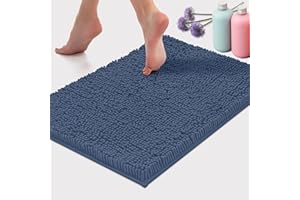 LuxUrux Bath Mat-Extra-Soft Plush Bath Shower Bathroom Rug, 1'' Chenille Microfiber Material, Super Absorbent Shaggy Bath Rug (Medium Blue, 42 x 60 cm)