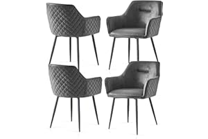 Weegstok Modern Dining Chairs Set of 4, Upholstered Faux Suede Fabric Seat with Matte Metal Legs for Dining Room, Kitchen, Living Room, Office(Grey Suede,4)