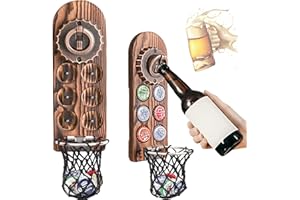 ZONSUSE Otwieracz do piwa ścienny z zakrętką do butelek, magnetyczny otwieracz do butelek, ścienny otwieracz do butelek z pojemnikiem do zbierania, prezenty dla mężczyzn, taty, męża, akcesoria barowe do domu,