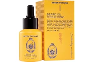 Seven Potions Olio da Barba per Uomo - Olio da Barba alla Jojoba per Nutrire Pelle e Peli - Stop al Prurito - Completamente Naturale, Vegan e Cruelty Free - Citrus Tonic