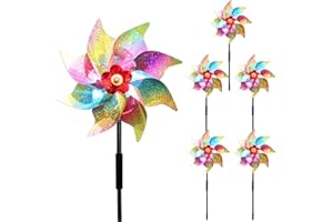 YITLA Taubenabwehr Windrad 5 Stück Bunte Windrad Obstgarten Vogelabwehr Taubenschreck Windrad Garten Taubenabwehr Balkon Windräder 54CM Hoch (Glitzer Farbe)
