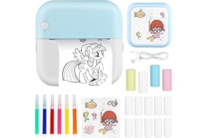 LIFEJXWEN Mini printer, Portable Pocket Printer Inkless Printer with 14 Roll Thermal Paper, Rechargable Mini Photo Printer for Printing Photos, Sticky Notes, Lists, Wireless Printer for IOS/Android (BLUE)