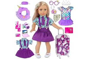 ebuddy 25pc Travel Suitcase Play Set Doll Clothes Dress Accessories for 18 inch Dolls Include Luggage Camera Computer Glasses Pillow (No Doll)
