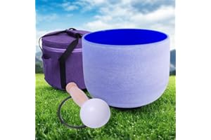 ENERGYSOUND 432 Hz G Throat Chakra Blue Colored Frosted Quartz Crystal Singing Bowl 8 inch (20 cm) + Carrier bag mallet & O-ring included