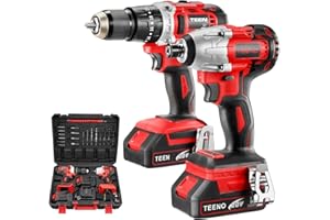 Visseuse a Choc 100Nm,Perceuse Visseuse sans Fil TEENO Perceuse a Percussion,2 Batterie 2.0Ah,1 chargeur,25 accessoires,Pack 2 outils