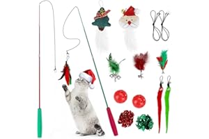 MEYDLL 16 Stück Katzenspielzeug, Weihnachten Katzenspielzeug, Interaktives Katzenspielzeug, Katzenangel, Katzenspielzeug für Weihnachten, Federspielzeug für Katzen, Geschenk für Katzen