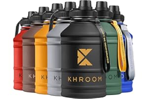 Khroom Stainless Steel Water Jug - 1.3 or 2.2 Litre Gym Water Bottle | BPA Free, for Soda, Leak Proof | Metal Water Canteen | XXL Half Gallon | 2litre Large Gym Sports Bottle for Fitness (Black)