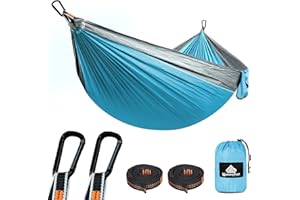NATUREFUN Ultra-Light Travel Camping Hammock | 300kg Load Capacity,(275 x 140 cm) Breathable,Quick-drying Parachute Nylon | 2 x Premium Carabiners,2 x Nylon Slings Included | Outdoor Indoor Garden