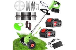 TUCSSARG Debroussailleuse Electrique sans Fil 21V, Débroussailleuse électrique avec 2 Batteries 4.0Ah et Chargeur et 4 Types de Lames,Légère à Faible Bruit pour La Coupe De Jardin, Pelouses Arbustes