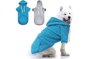 RANYPET Lot de 2 sweats à capuche pour chien de grande et moyenne taille, avec poche zippée, mignon et tendance en coton doux et chaud pour l'automne et l'hiver (bleu et gris)