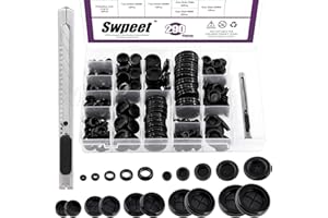 Swpeet 290 szt., 3 rodzaje zamknięte/dwustronnej/oczkowej uszczelki pierścieniowej, gumowa uszczelka z zestawem noży rzemieślniczych, zaślepka do otworów zapory ogniowej, okrągłe gumowe uszczelki do