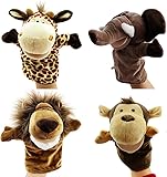 Caleson Zoo Friends Hand Puppets (Set of 4) - Elephant, Giraffe, Lion, and Monkey(Big Movable Mouths)