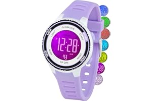 GUUMUXIN Reloj Digital para Niños, Reloj Deportivo con 7 Luces Indicadoras de Color, Pantalla de Reloj Acrílica, Resistente al Agua hasta 3 ATM, Reloj de Pulsera para Niñas y Niños