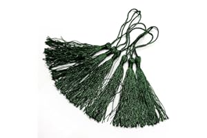 QPSUPPLIES 20 Dark Green Silky Fluffy 13.5cm Cotton Tassels for Curtains, Cushions, Art and Wedding Decoration
