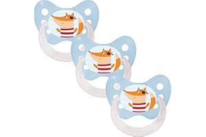 Dentistar Silikonowy smoczek w 3-częściowym zestawie – rozmiar 2 6 – 14 miesięcy – przyjazny dla zębów i szczęki silikonowy smoczek z poziomem Dental – jasnoniebieski z motywem lisa – nie zawiera BPA – Made in Germany