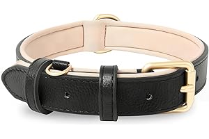HEELE Collar de Cuero Suave para Perros medianos y Grandes, Transpirable, Acolchado con Anillo en D, Collar clásico Ajustable para Mascotas, Negro, L