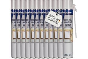 AWOTEX 12 x Montageschaum B2 500 ml 1-K I Bauschaum Dämmschaum ohne FCKW & HFCKW I Klebeschaum für Dämmplatten I Montageschaum außen I Montageschaum Türzarge I Überstreich- & überputzbar