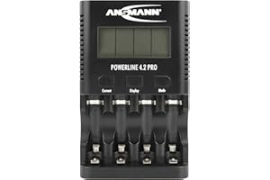 ANSMANN Chargeur de Piles Powerline 4.2 Pro (1 pce) – Chargeur pour 1 à 4 Piles Rechargeables NiMH AA et AAA – Chargeur Automatique avec 5 programmes de Charge