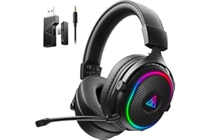 EKSA 2.4GHz Wireless Gaming Headset for PC, PS5, PS4, Switch, Mac, Bluetooth 5.3 Gaming Headphones with Detachable Noise Cancelling Microphone, 52H Battery, RGB Light, 3.5mm Cable Mode for Xbox Series