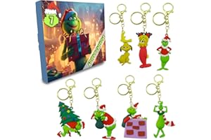 VAWcornic Calendario de Adviento de Navidad con llavero de silicona 3D de Grinch, calendario de cuenta regresiva de Navidad de 7 días, adornos para árbol de Navidad, regalo divertido de Navidad