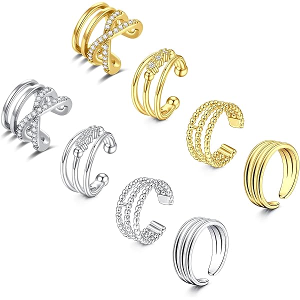 YADOCA 4 Pezzi Orecchini A Clip In Argento 925 – Ear Cuff Regolabili Senza Foro Per Donna E Uomo, Falso Piercing - 3