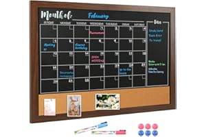 DOLLAR BOSS Magnetic Chalkboard Calendar and Cork Board Combo 40 X 60 cm, Chalk Board for Wall Blackboard Monthly Chalkboard Calendar for Wall Office, School and Home
