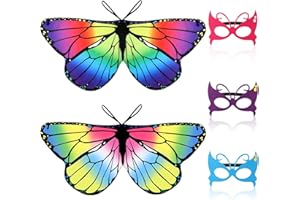 Kinder Schmetterlingsflügel,2 Stück Schmetterlingsflügel Kinder und 3 Stück Schmetterlings Gesichtsbedeckungen,Schmetterling Umhang Flügel Kostüm Schmetterlings Flgel Pixie Cape für Jungen Mädchen