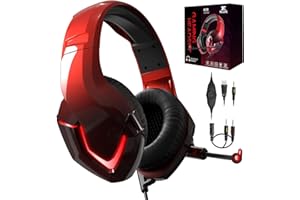 Słuchawki PS4 z mikrofonem i kablem do PC Gamer NEEDONE K19 zestaw słuchawkowy z mikrofonem do PS5 Xbox One, Nintendo Switch, Fortnite, komputer, laptopa, Mac, dla dzieci, Over Ear Head Stereo Bass Sound Red LED