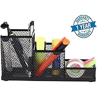 Callas Metal Mesh 3 Compartments Pen Stand Pencil Stand Desk Organizer Clip Holder, Black, CY3737