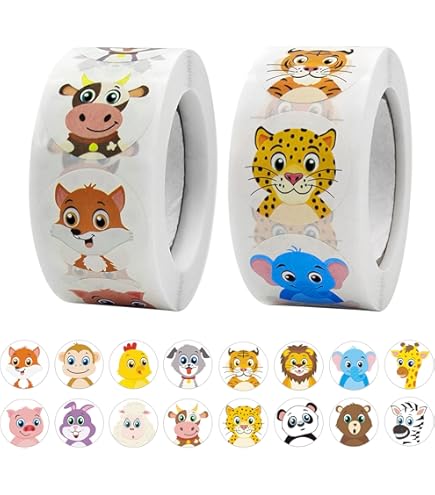 Stickers Dieren 1000 stuks Stickers Kinderen Zelfklevende Beloningsstickers Sticker Rol Ronde Dierenstickers Voor Kinderen, Party Decoratie Stickers voor School, Klaslokaal, Thuis