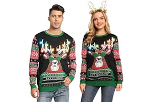 Belovecol unisex LED Light Up świąteczny brzydki sweter świąteczny zabawny sweter z dzianiny dla mężczyzn i kobiet