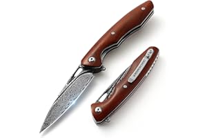 DRACHENADER La navaja de bolsillo plegable de Damasco clip, núcleo de acero VG10 y mango de madera es versátil, fácil de usar y la compañera perfecta para acampar al aire libre.