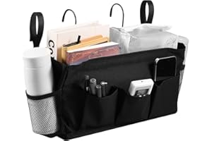 QINGLANG Bunk Bed Shelf Bedside Hanging Storage Caddy Large Capacity Bedside Storage Pocket Organiser Multi-functional Tidy Bed Clutter Sorting Hanging Basket Magazine Book Storage Bag for Dormitory (Black)