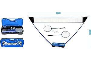PLAY4FUN Badminton Set Complet avec Filet, Raquettes, Volants et Etui de Rangement 295 x 38 x 154 cm