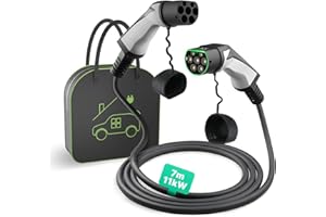 EIDYBOX Cable de Carga EV Tipo 2 Cable Carga Coche Electrico Trifasico 16A 11KW 7M, con Bolsa, Compatible con el Model S/3/X/Y, ID.3, i3, Leaf, EQC, I-Pace, E-Tron