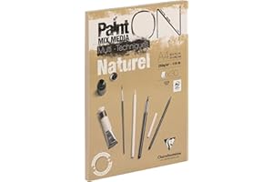 Clairefontaine - Ref 96540C - Paint'ON Multi-Technique Naturel Paper Pad (30 Sheets) - A4 Size, 250gsm Heavyweight Paper, Natural Sand Colour, Acid Free, pH Neutral