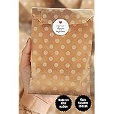 Bimotif 10 adet puantiye desenli kese kağıdı (18x30 cm), b&uuml;y&uuml;k boy hediye paketi ve Sticker seti Tek Ebat