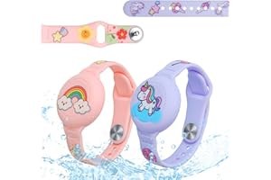 AXFEE 2Pezzi Bracciale in Morbido Silicone per Bambini, Compatibile con Apple Airtag, Protettiva GPS Bambini Anti-Perso, Localizzatore di Monitoraggio Regolabile(Unicorno B + Arcobaleno Rosa)