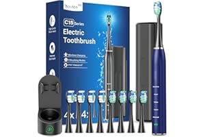 ‎COULAX PRO Elektrische Zahnbürste Schallzahnbürste für Erwachsene - Whitening Ultraschall Zahnbürste Elektrisch mit Reiseetui und Ladestation, Electric Toothbrush Mit 8 Bürstenköpfe, 5 Putzmodi, 40000VPM